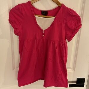Eyelash - Short Sleeve V-Neck Shirt - Pink & White - Girls Size X-Large